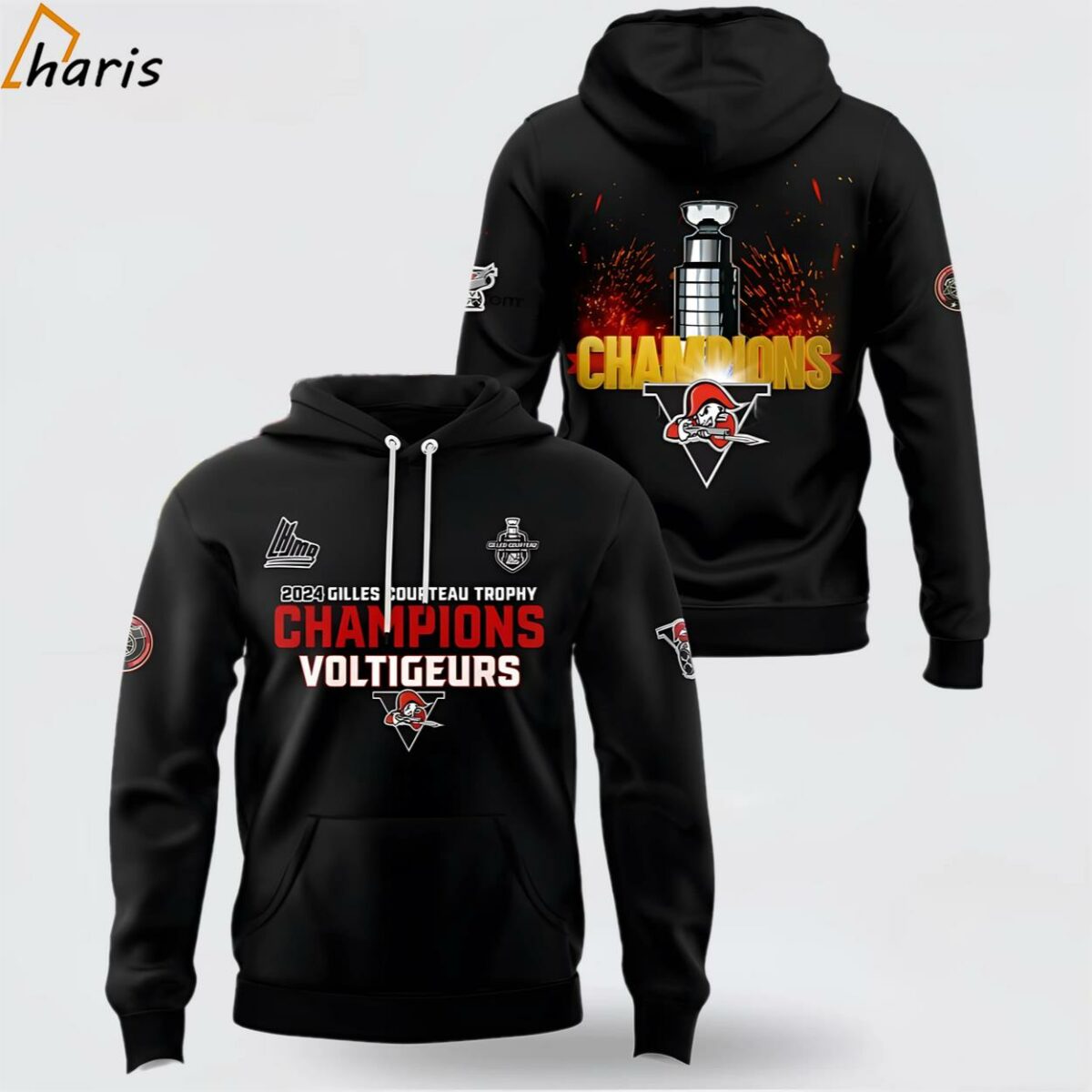 2024 Gilles Courteau Trophy Champions Drummondville Voltigeurs 3D Hoodie 1 jersey