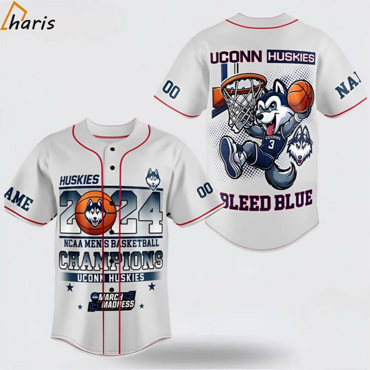2024 NCAA Men's Basketball Champions Uconn Huskies Bleed Blue Custom Baseball Jersey 1 jersey