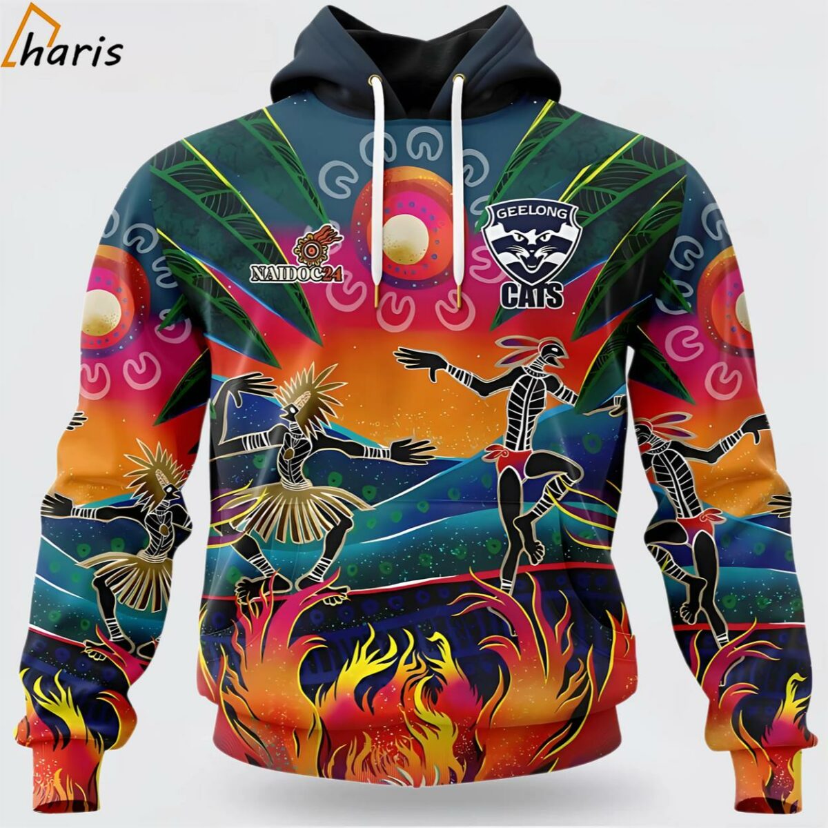 AFL Geelong Cats Special NAIDOC Week 2024 Keep The Fire Burning Design 3D Hoodie 1 jersey