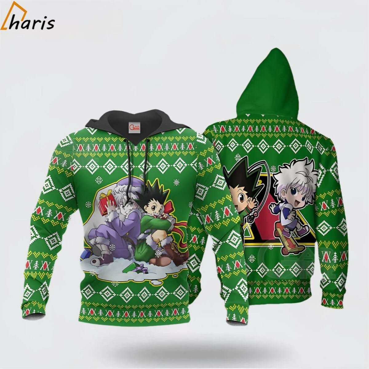 Anime Gon And Killua Christmas Pattern Green 3d Hoodie 1 jersey