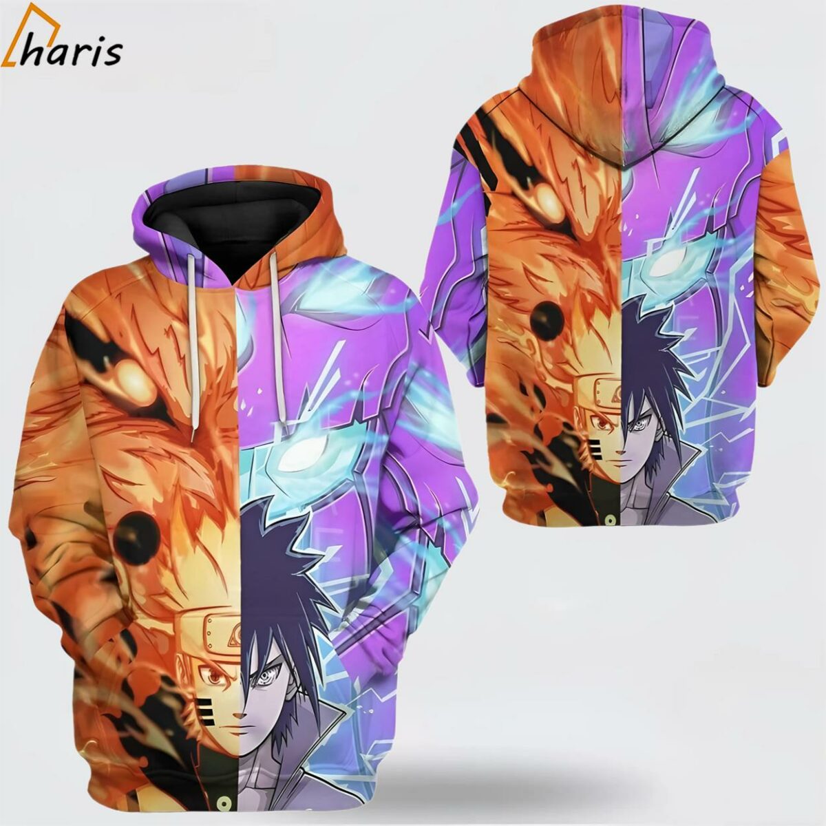 Anime Naruto Sasuke Transforming Orange Purple 3D Hoodie 1 jersey