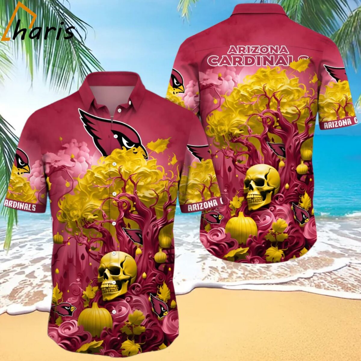 Arizona Cardinals Skull Trending Hawaiian Shirt 1 1