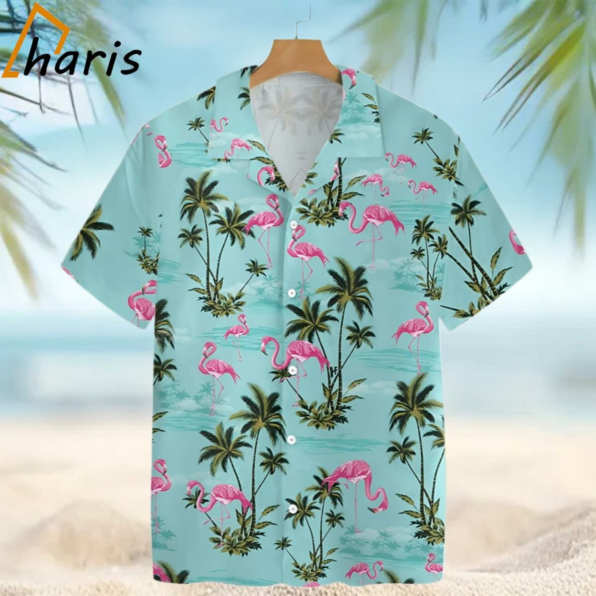 Blue Flamingo Palm Tree Hawaiian Shirt 1 1