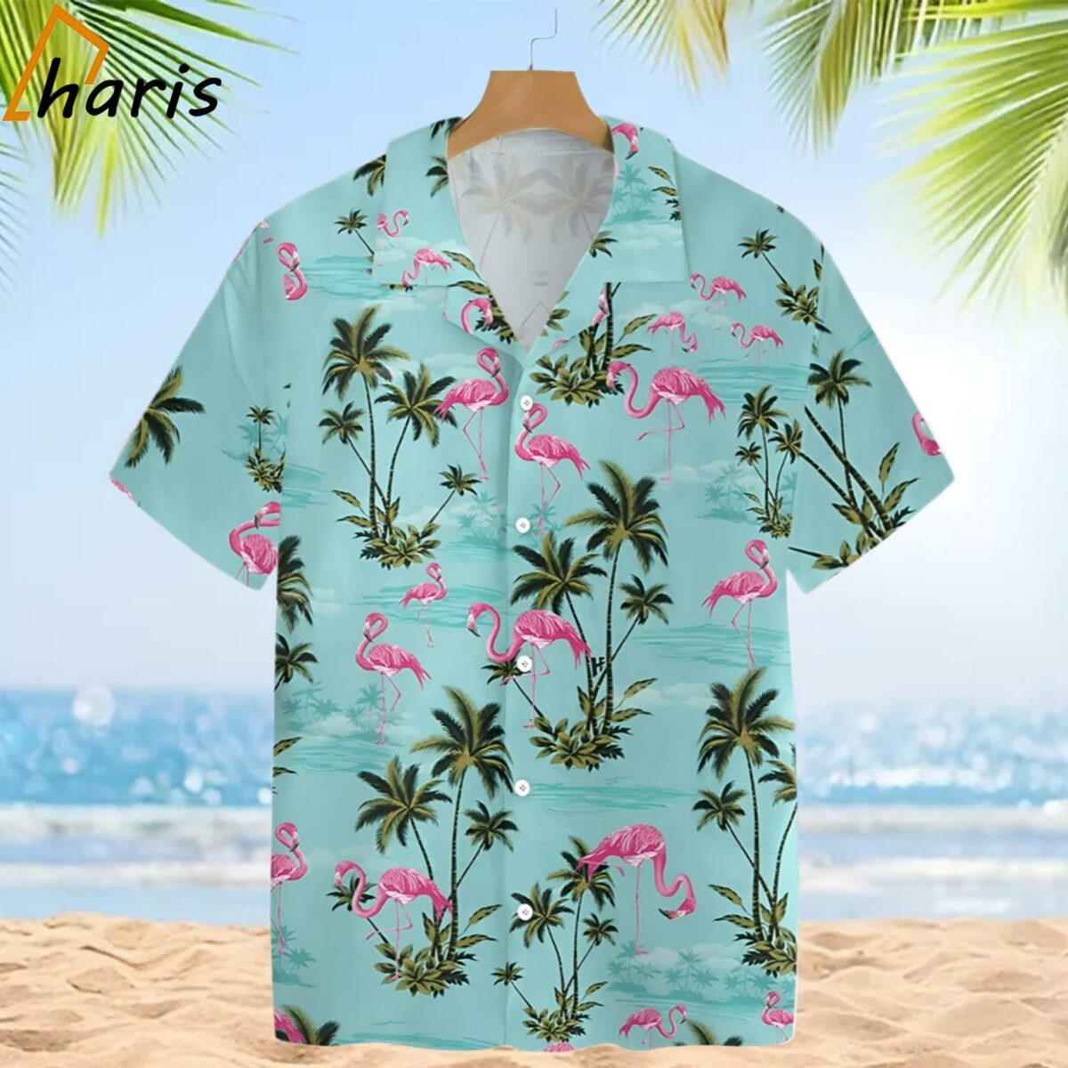 Blue Flamingo Palm Tree Hawaiian Shirt 2 2