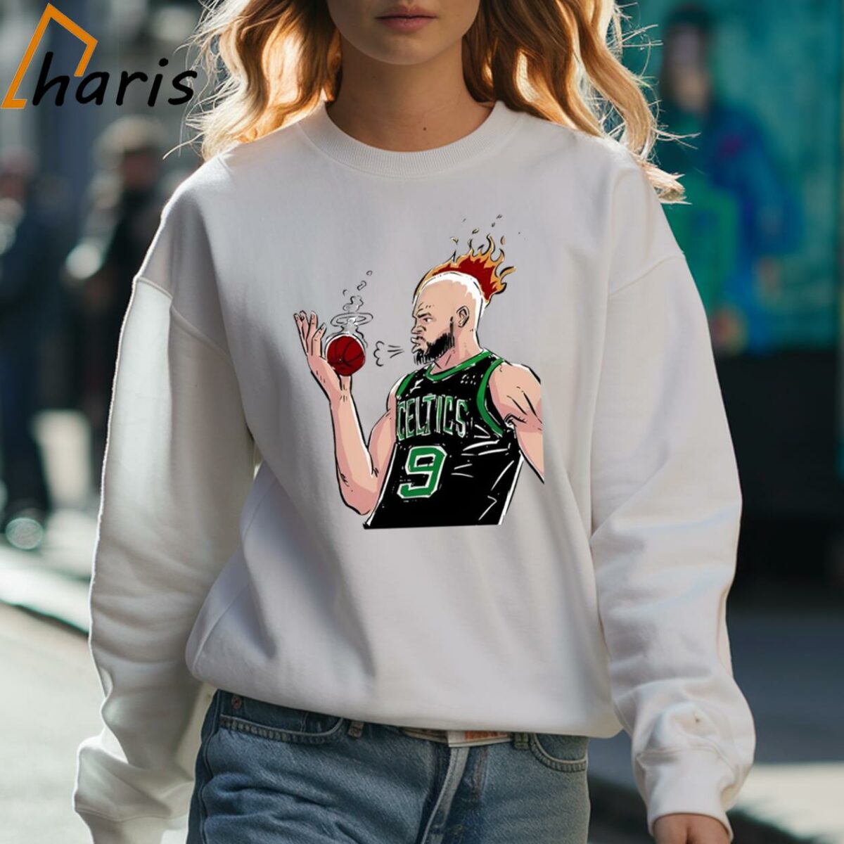 Boston Celtics Derrick White Is On Fire Cartoon Shirt 3 Sweatshirt