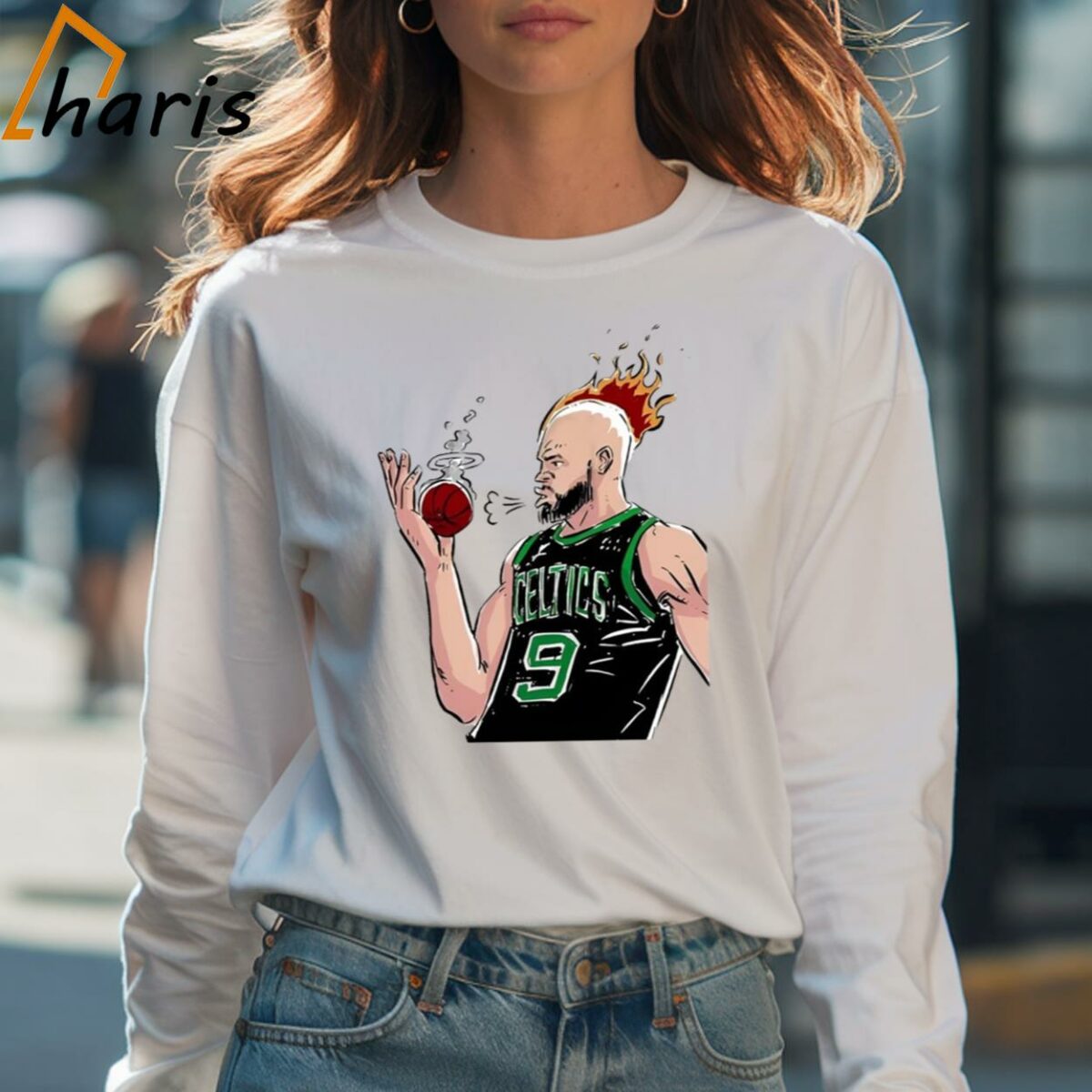 Boston Celtics Derrick White Is On Fire Cartoon Shirt 4 Long sleeve shirt