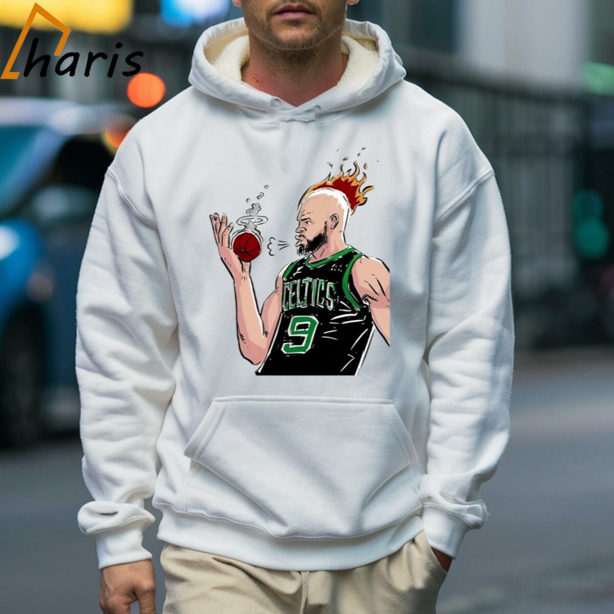 Boston Celtics Derrick White Is On Fire Cartoon Shirt 5 Hoodie
