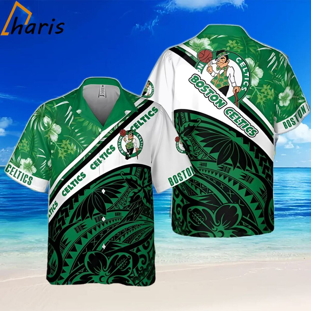 Boston Celtics Polynesian Pattern National Basketball Association Hawaiian Shirt 2 2