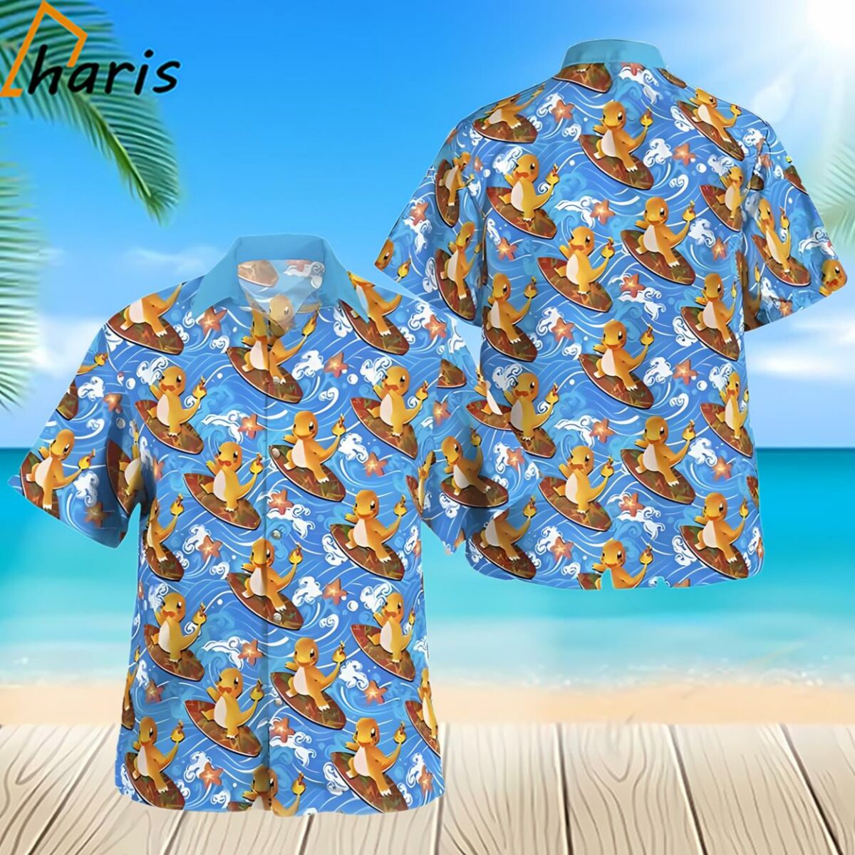 Charmander Surfing Beach Pokemon Hawaiian Shirt 2 2