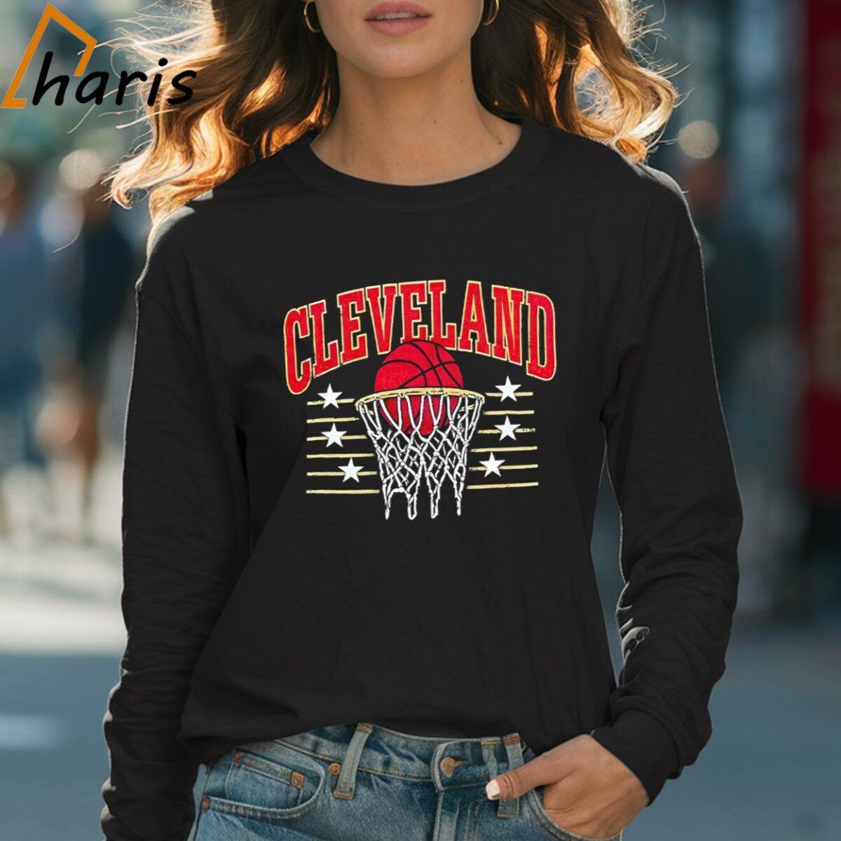 Cleveland Basketball Vintage Net Skyline Shirt 4 Long sleeve shirt