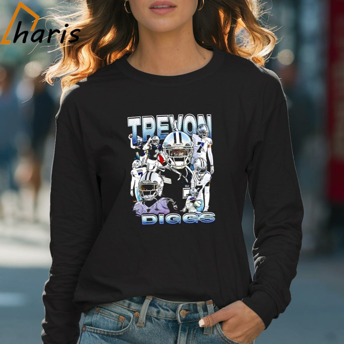 Dallas Cowboys 7 Trevon Diggs 2024 Football Graphic Shirt 4 Long sleeve shirt