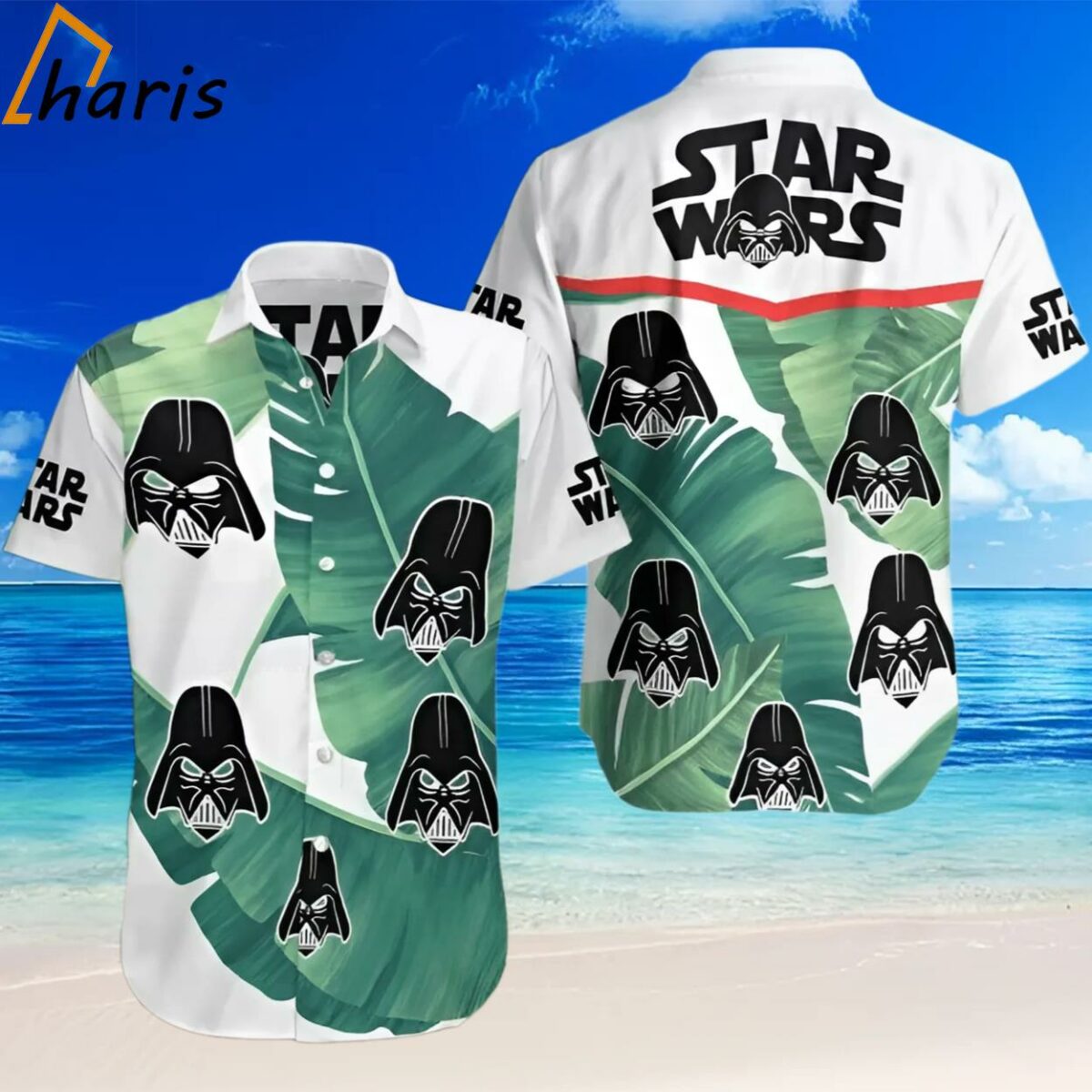 Darth Vader Heads Silhouette Pattern Tropical White Trendy Hawaiian Shirt 2 2