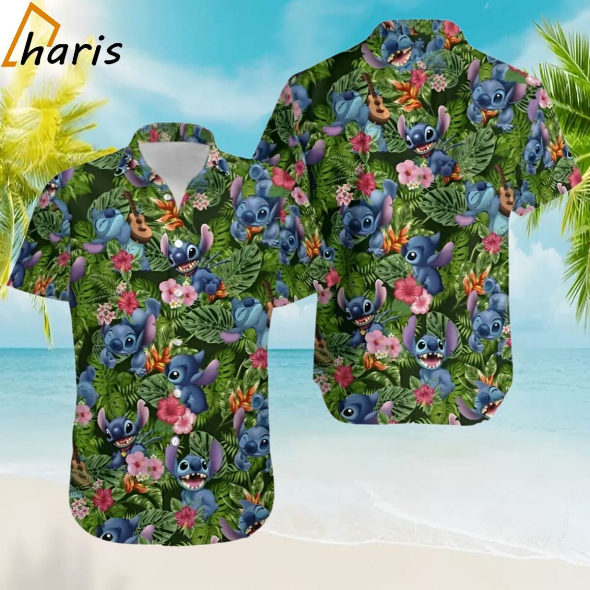Disney Stitch Hawaiian Shirt Tropical Leaves Pattern Summer Beach Gift 1 1
