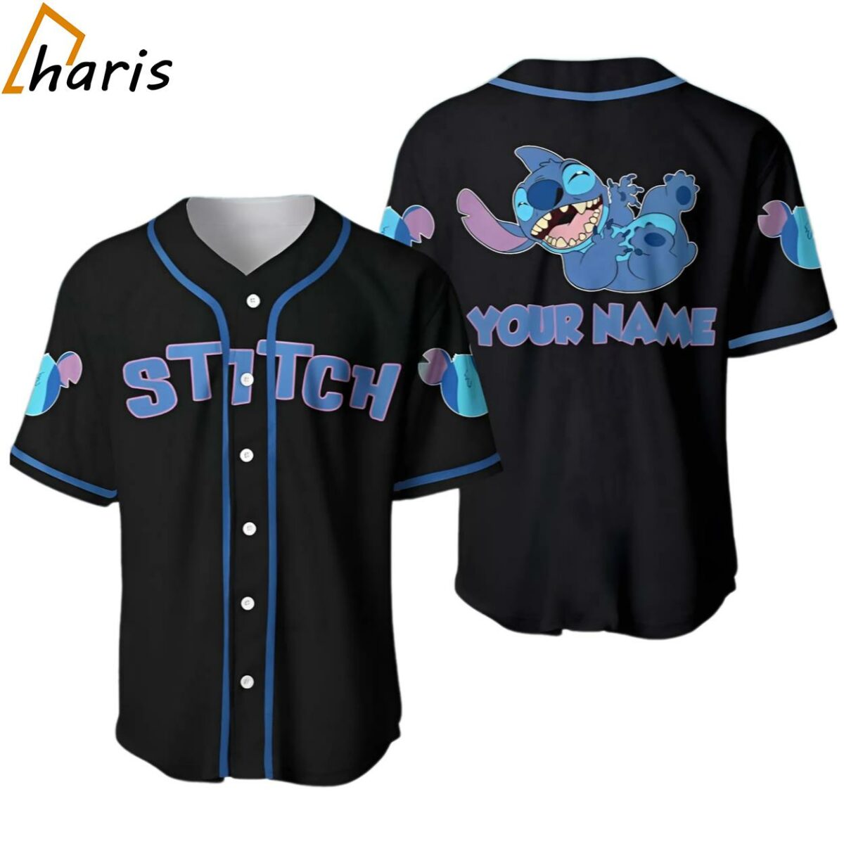Disney Stitch Smiling Blue Black Custom Baseball Jersey jersey jersey