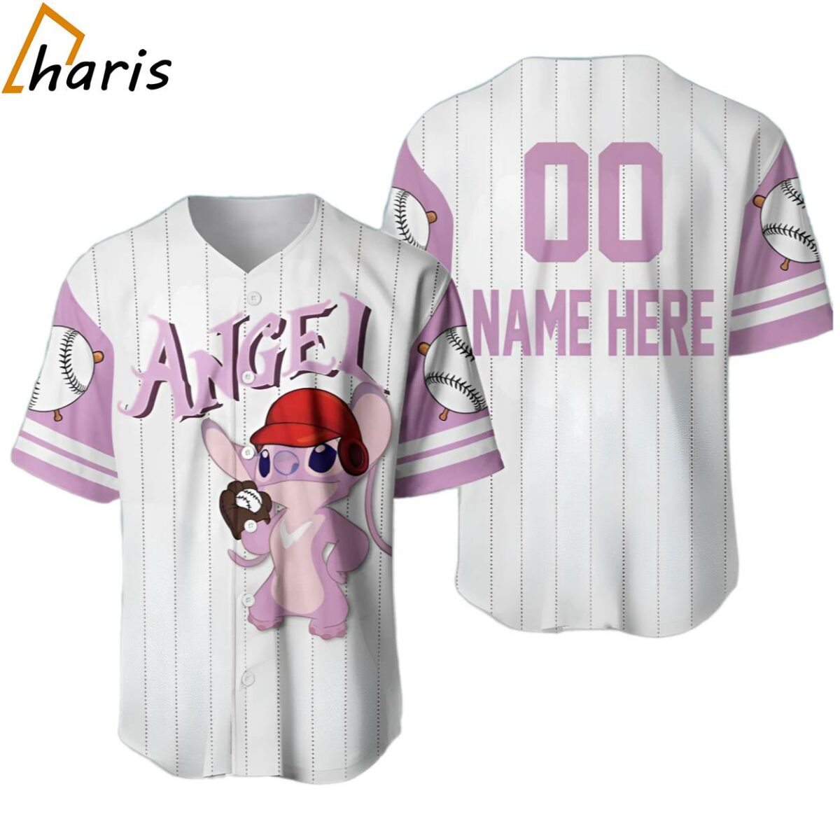 Disney White Pink Girlfriend Angel Stitch Custom Baseball Jersey jersey jersey
