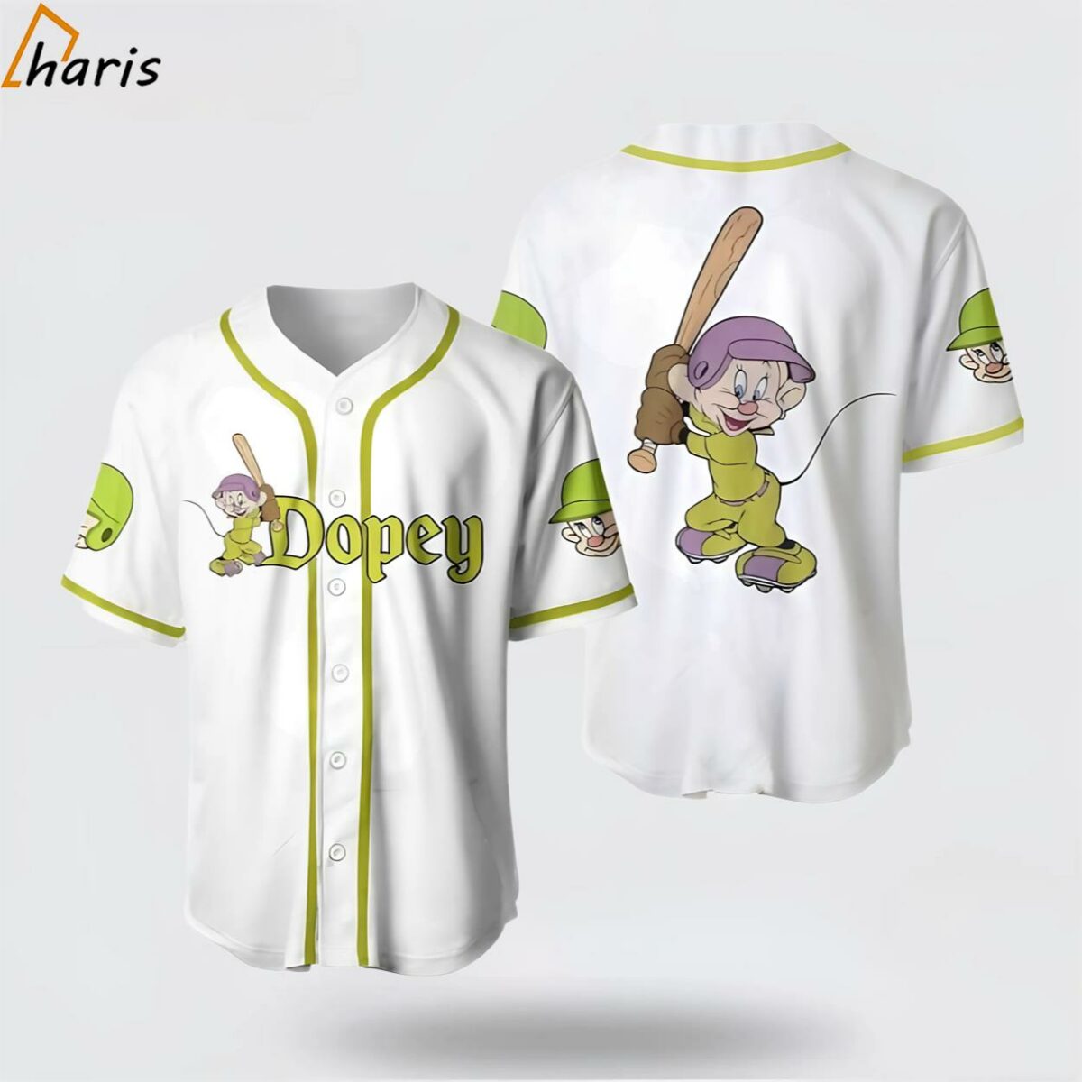 Dopey Dwarf White Green Disney Unisex Custom Baseball Jersey 1 jersey
