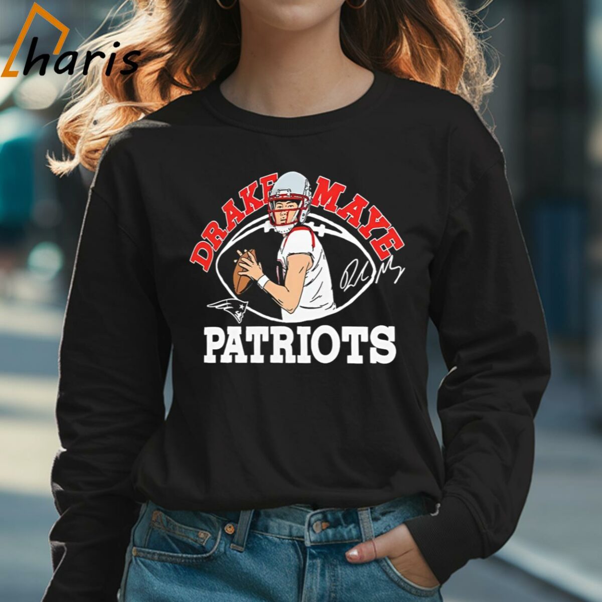 Drake Maye New England Patriots Caricature Player Shirt 3 Long sleeve shirt