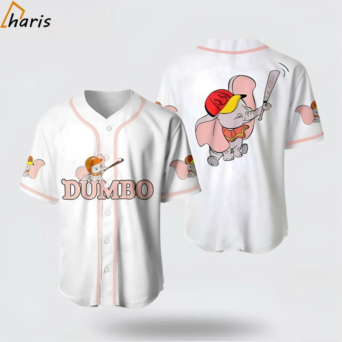 Dumbo Elephant White Pink Disney Unisex Cartoon Baseball Jersey 1 jersey