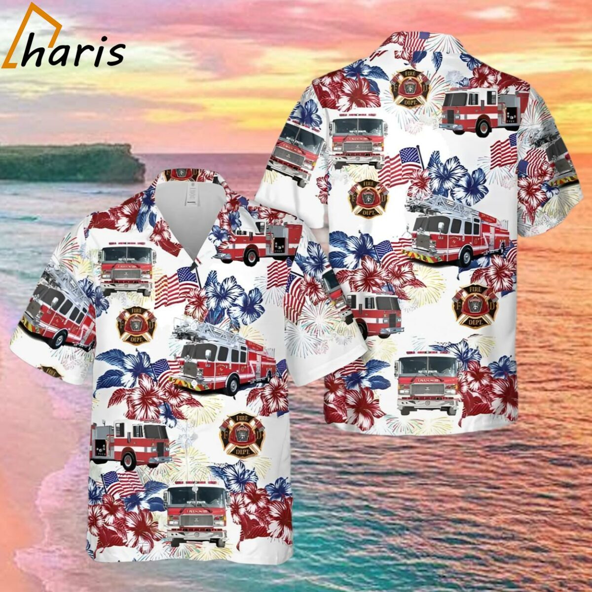 Firefighter Fire Truck 4Th Of July Hawaiian Shirt 1 1