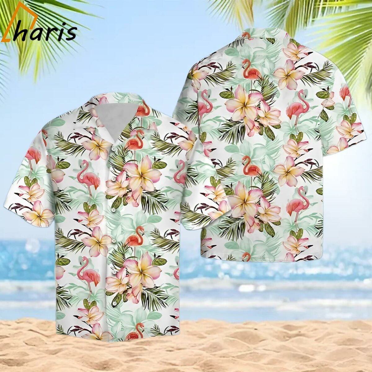 Flamingo Frangipani Flower While Theme Trendy Hawaiian Shirt 2 2