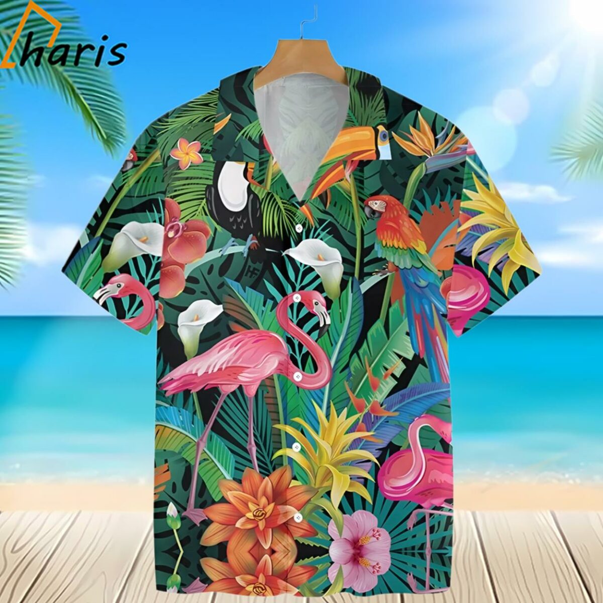 Flamingo Tropical Flower Forest Tropical Bird Trendy Hawaiian Shirt 2 2