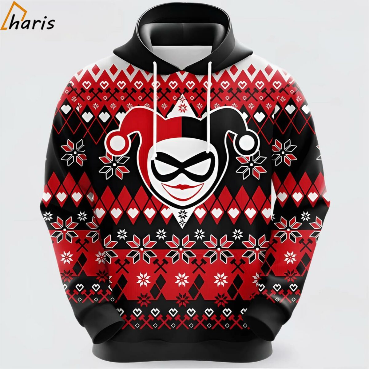 Harley Quinn Christmas Pattern Black Red 3D Hoodie 1 jersey