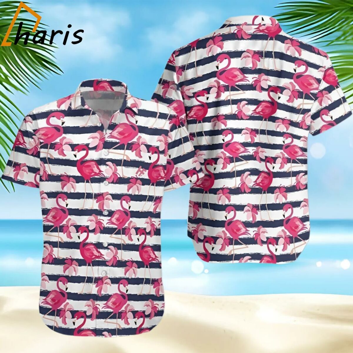 HigQuality Stripes Pattern Flamingo Hawaiian Shirts 1 1