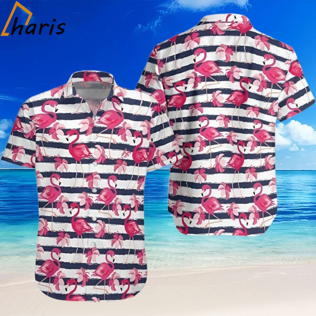 HigQuality Stripes Pattern Flamingo Hawaiian Shirts 2 2