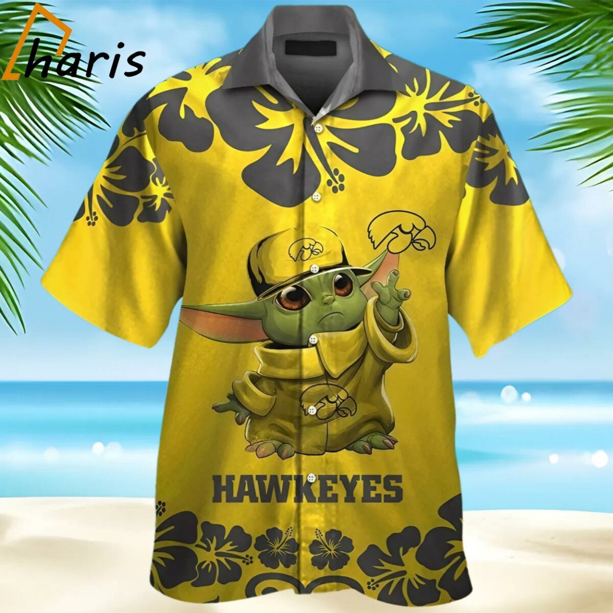 Iowa Hawkeyes Baby Yoda Tropical Hawaiian Shirt 1 1