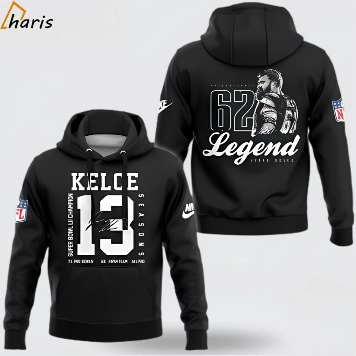 Jason Kelce Legend 13 Seasons With The Eagles Black 3D Hoodie 1 jersey