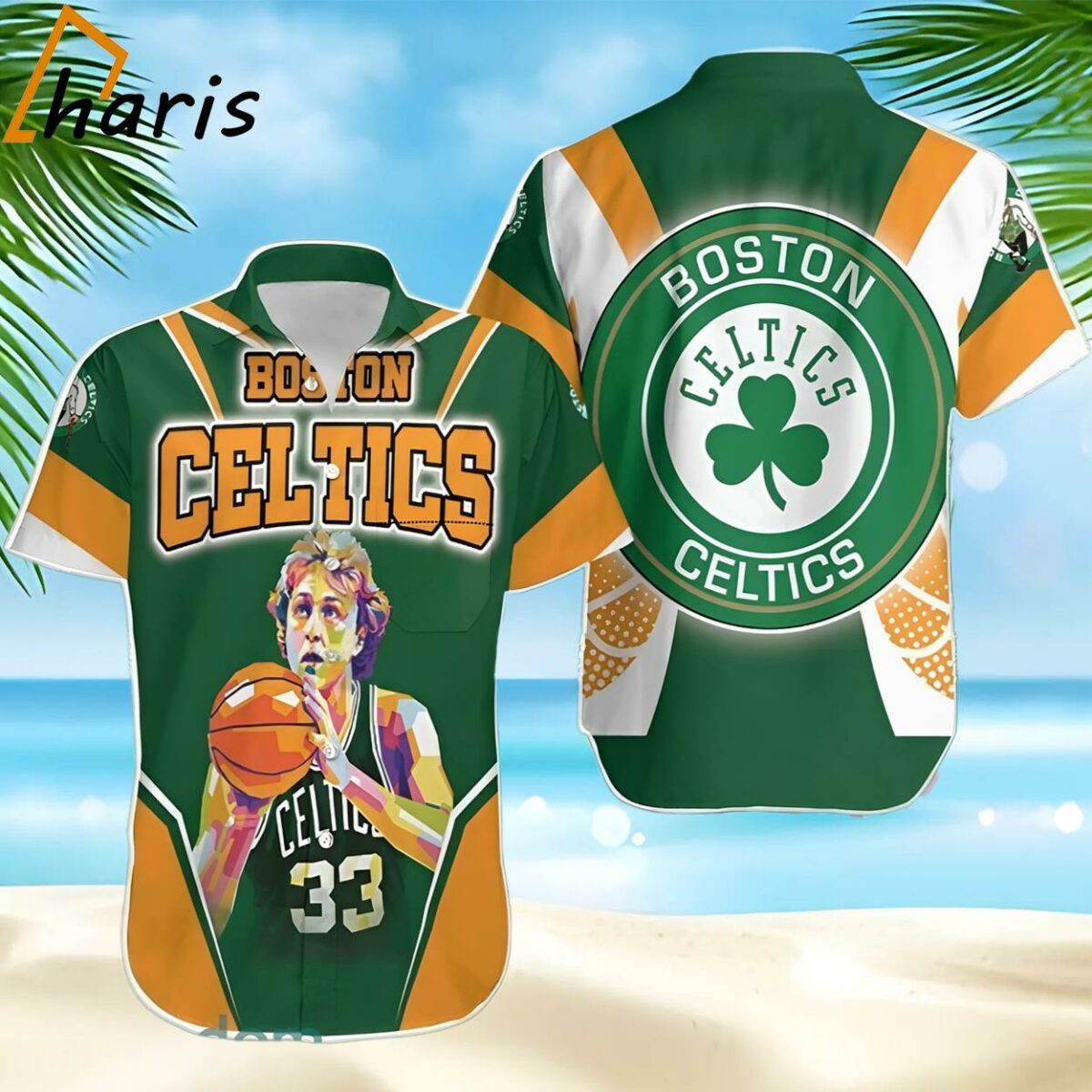 Larry Bird 33 Boston Celtics Vintage Artwork Hawaiian Shirt 1 1