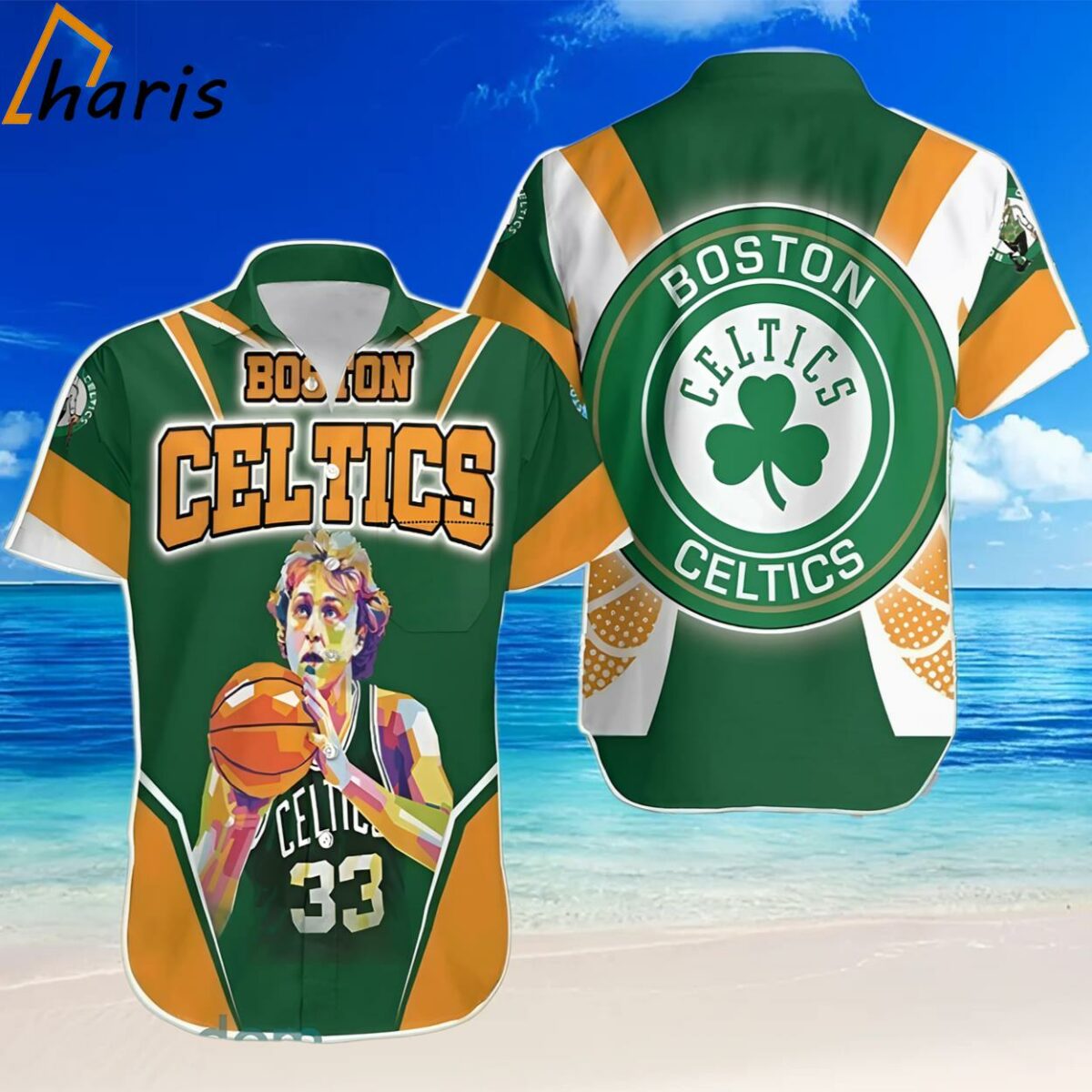 Larry Bird 33 Boston Celtics Vintage Artwork Hawaiian Shirt 2 2