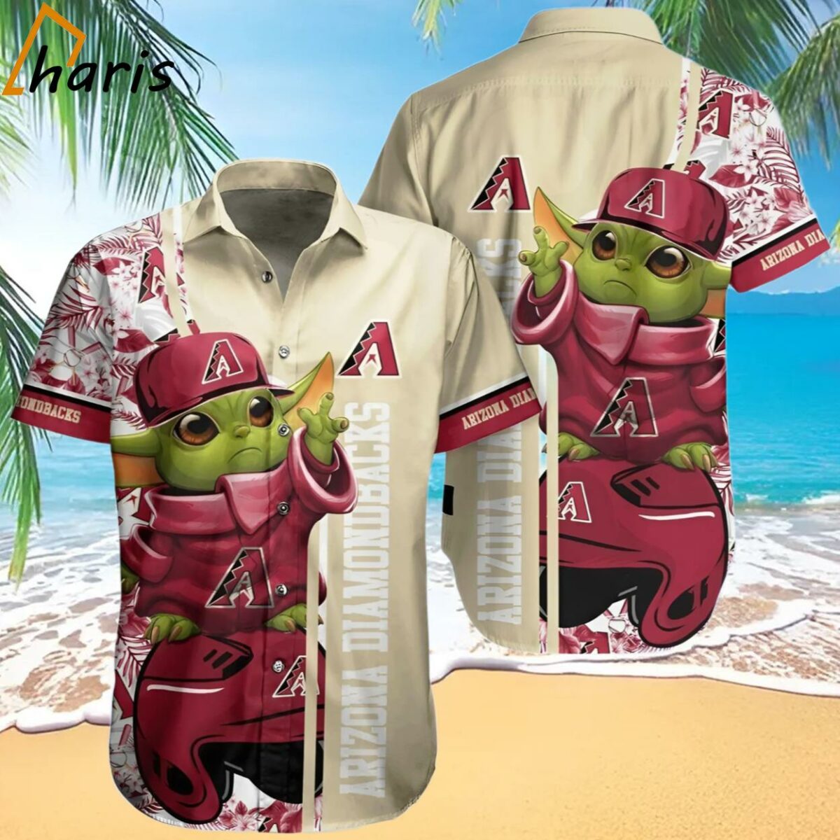 MLB Arizona Diamondbacks Red Gold Baby Yoda Trendy Hawaiian Shirt 1 1
