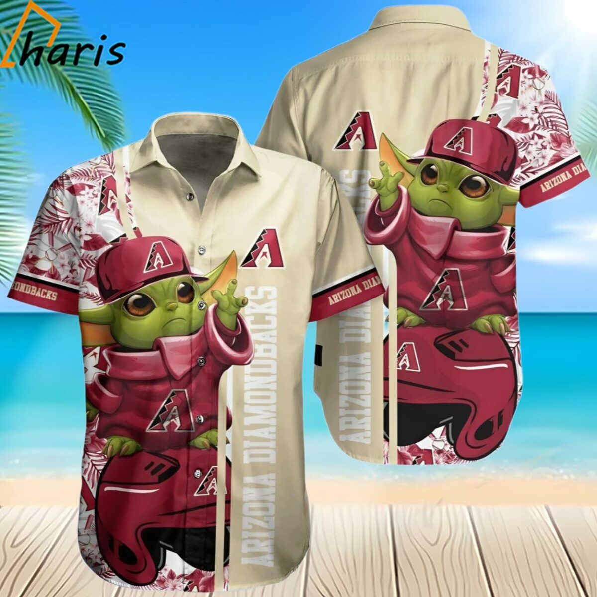 MLB Arizona Diamondbacks Red Gold Baby Yoda Trendy Hawaiian Shirt 2 2