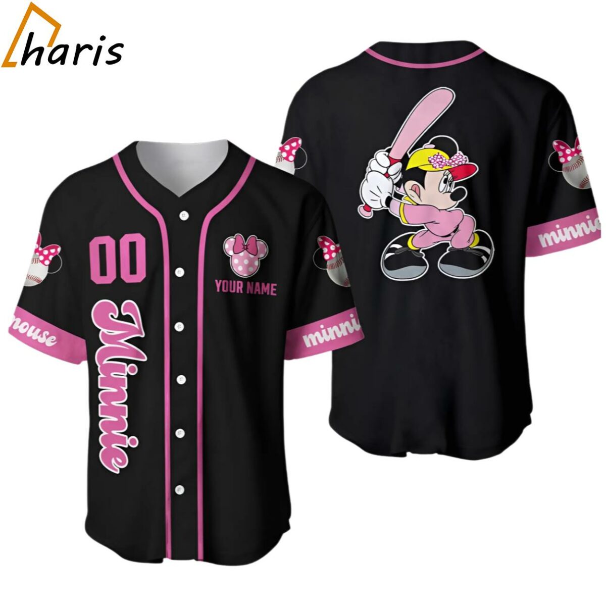 Minnie Mouse Pink Black Disney Custom Baseball Jersey jersey jersey