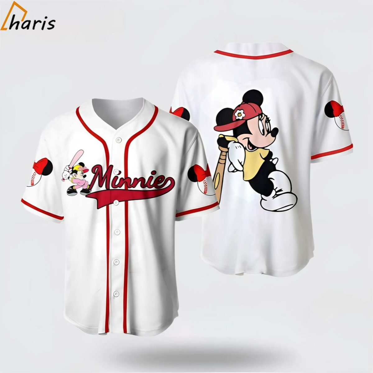 Minnie Mouse White Red Disney Unisex Cartoon Baseball Jersey 1 jersey