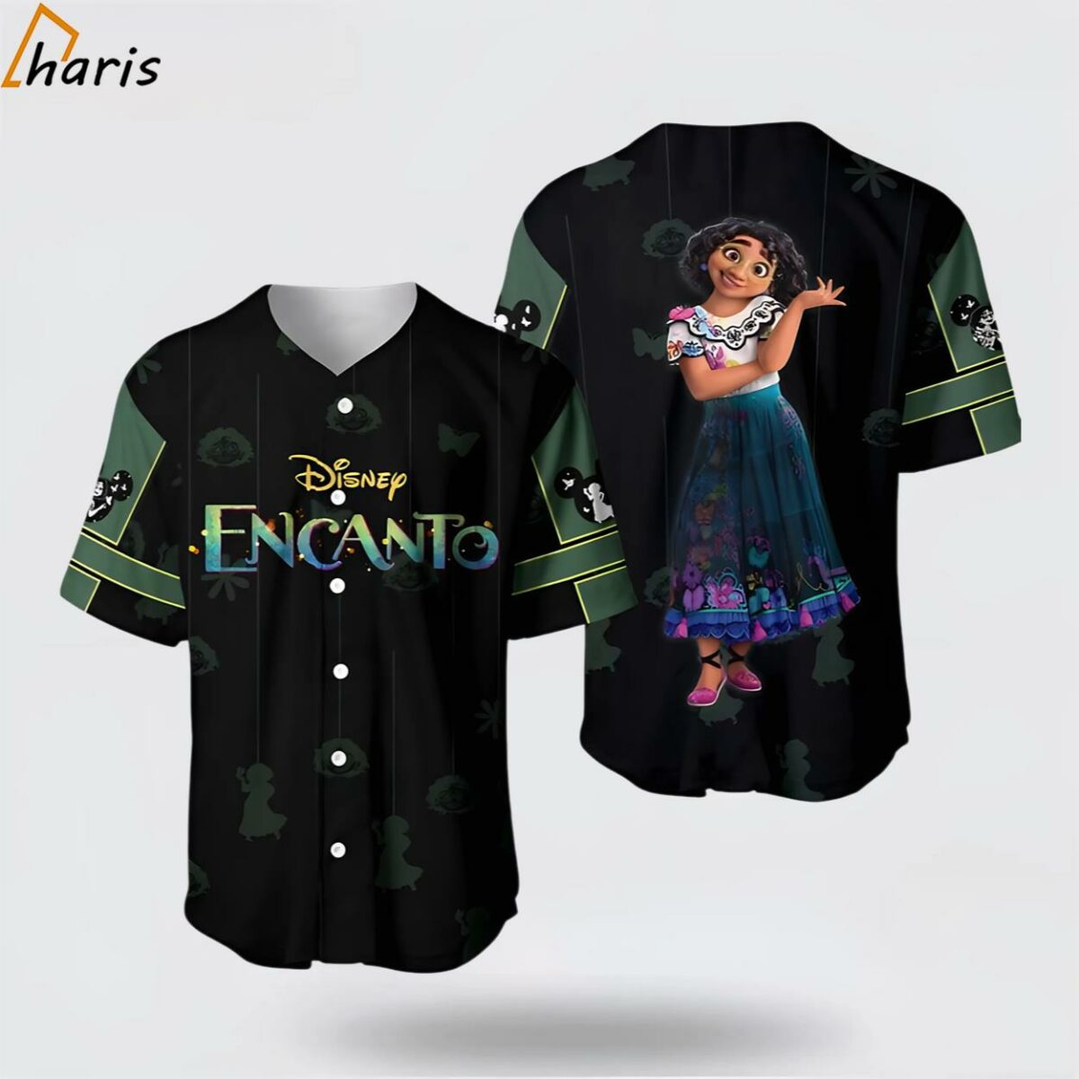 Mirabel Madrigal Encanto Black Green Pattern Disney Unisex Custom Baseball Jersey 1 jersey