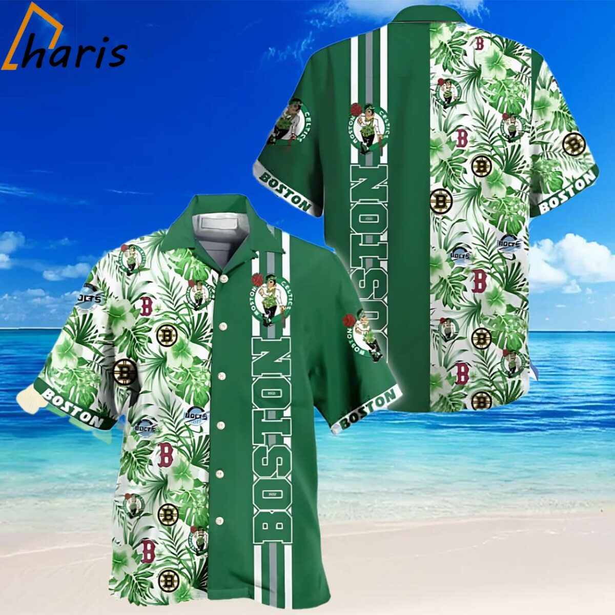 NBA Boston Celtics Flora Tone Green Hawaiian Shirt 2 2