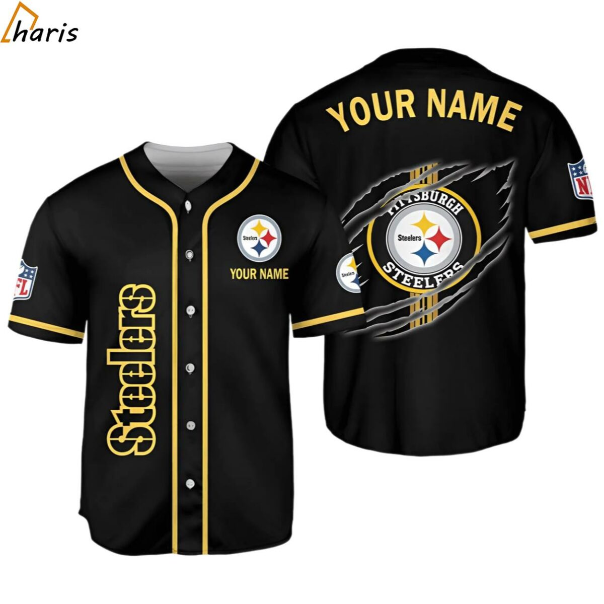 NFL Pittsburgh Steelers Custom Name Black Edition Baseball Jersey jersey jersey