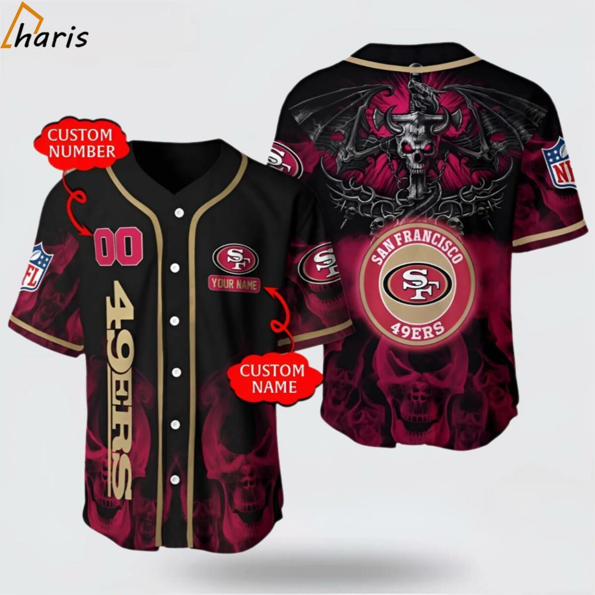 NFL San Francisco 49ers 3D Personalized Skull Limited Edition Collection Baseball Jersey 1 jersey