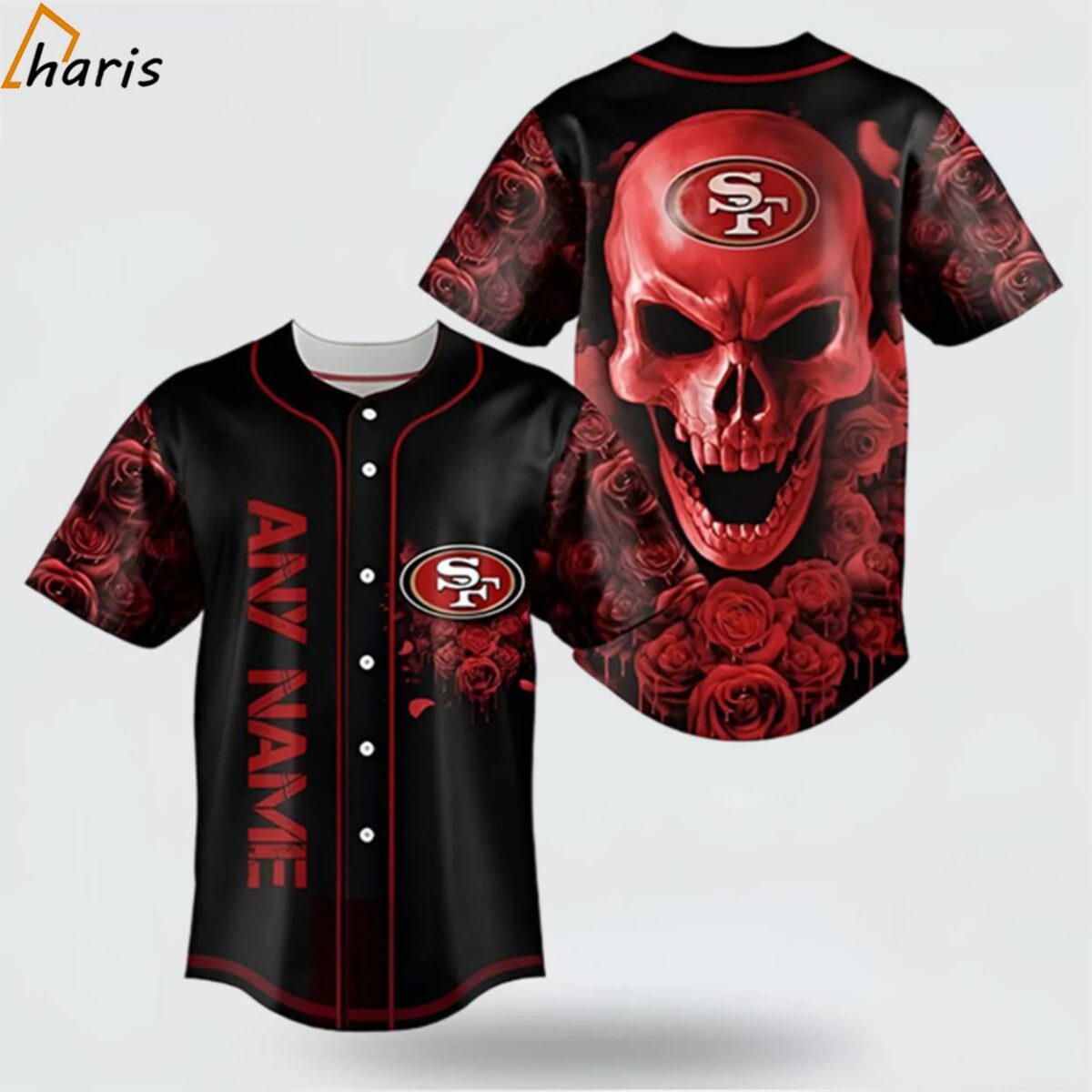 NFL San Francisco 49ers 3D Personalized Skull Represent Your Team Baseball Jersey 1 jersey