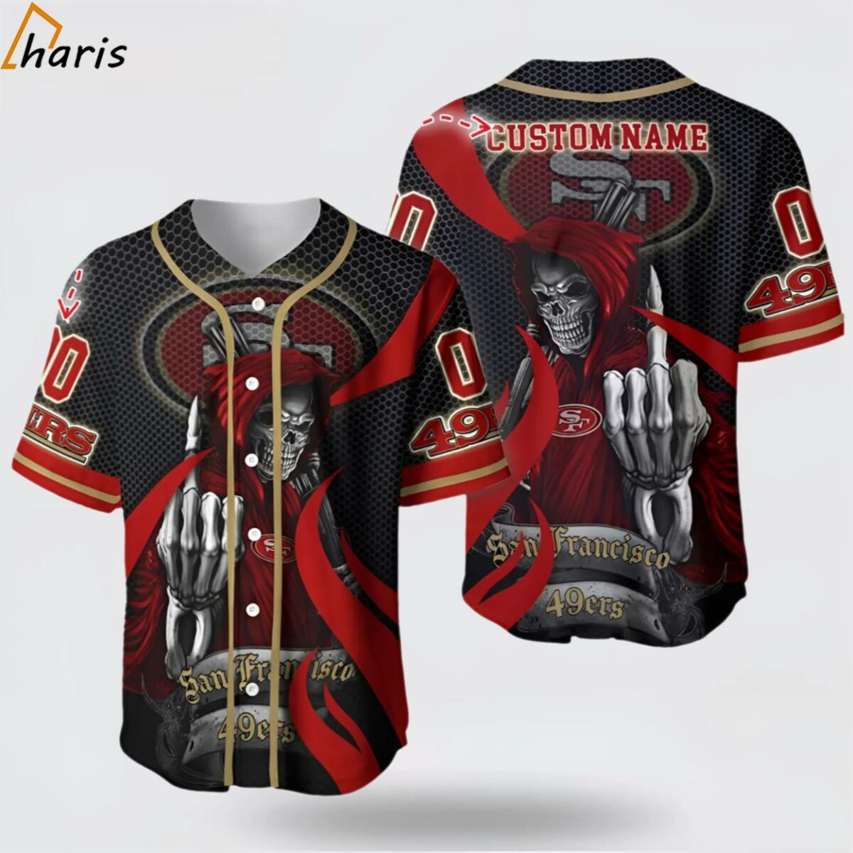 NFL San Francisco 49ers 3D Personalized Skull Show Your Team Pride Baseball Jersey 1 jersey