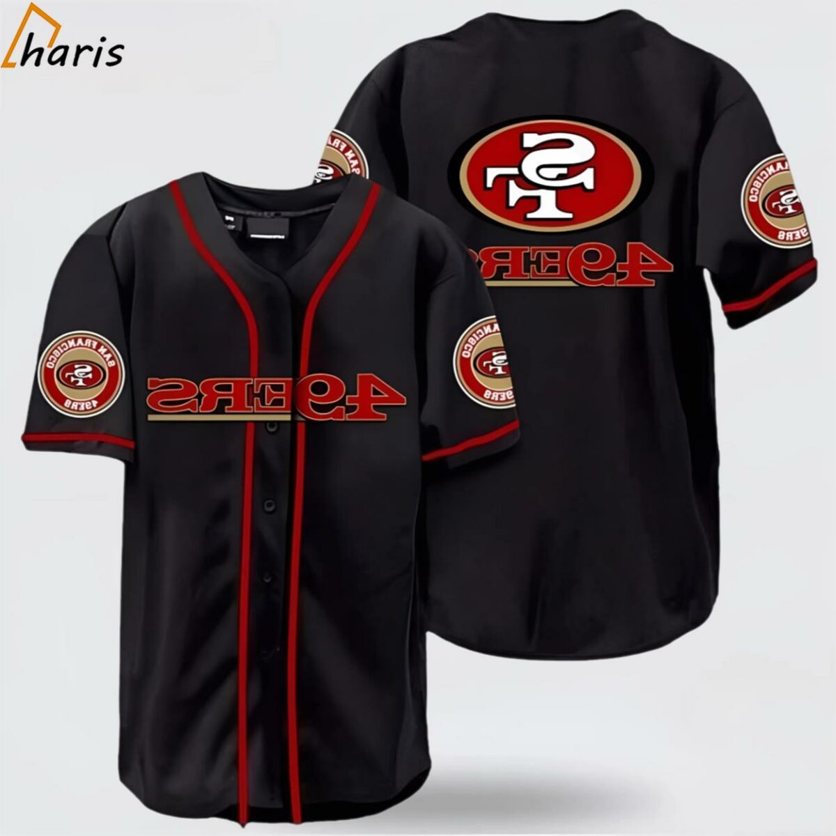 NFL San Francisco 49ers Symbol American Football Team Red Black Baseball Jersey 1 jersey