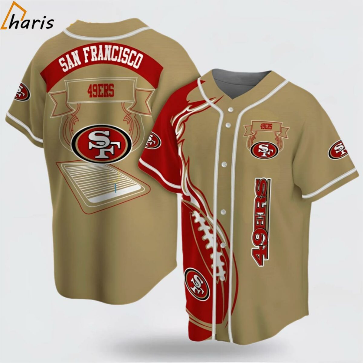 NFL San Francisco 49ers ymbol Fire Rugby Ball Red Brown Baseball Jersey 1 jersey