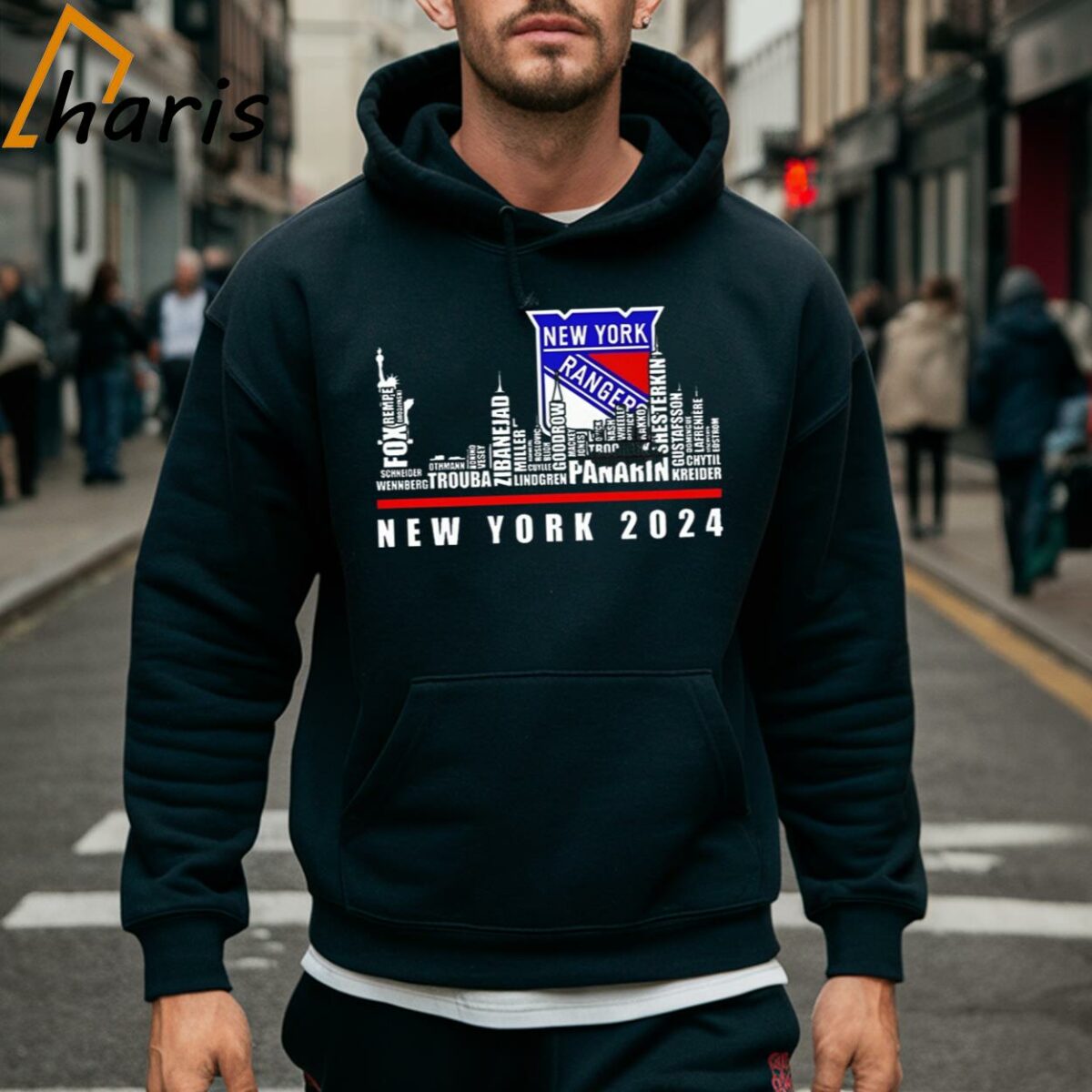 New York Rangers 2024 Player Names Skyline City Shirt 5 Hoodie