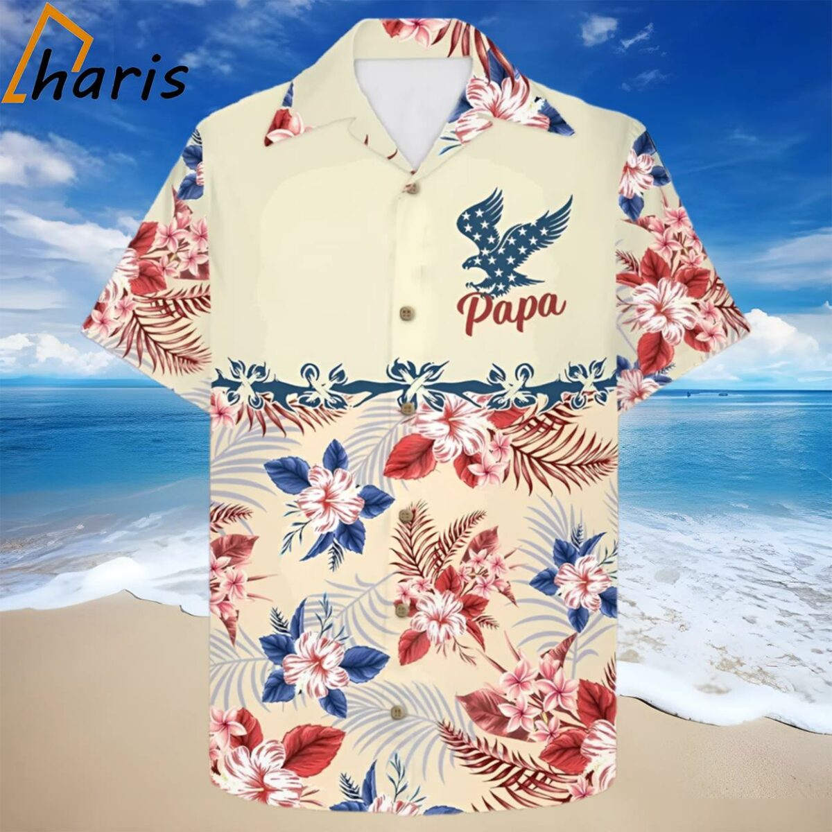 Papa American Eagle Flag Tropical Pattern Trendy Hawaiian Shirt For Grandpa And Papa 1 1