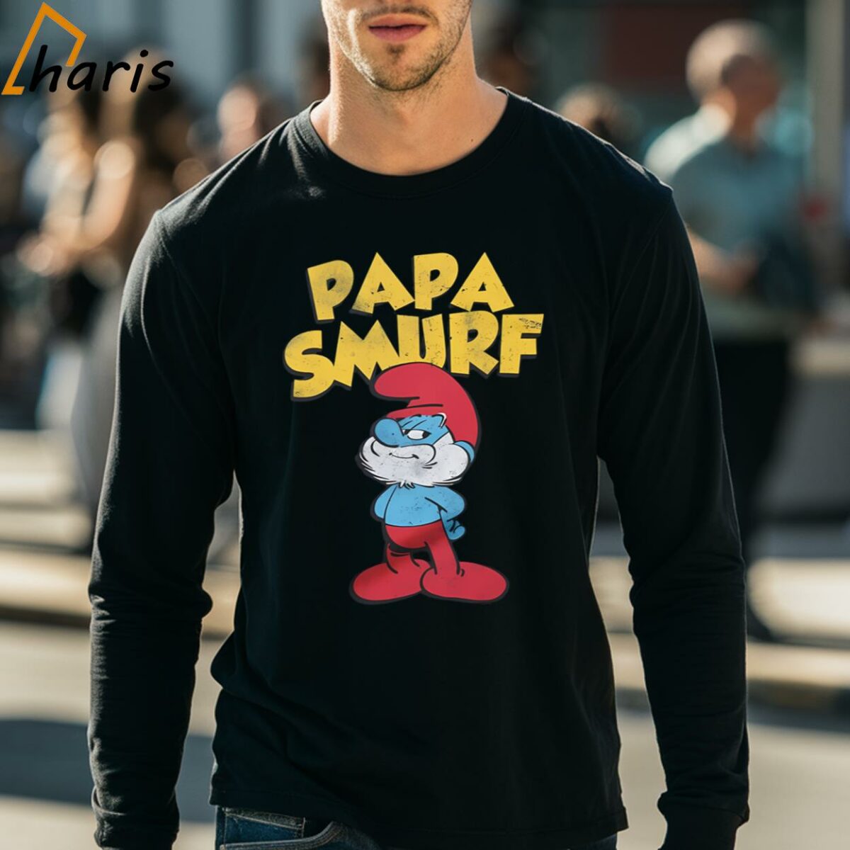 Papa Smurf Funny Men T shirt Gift For Fathers Day 4 long sleeve shirt
