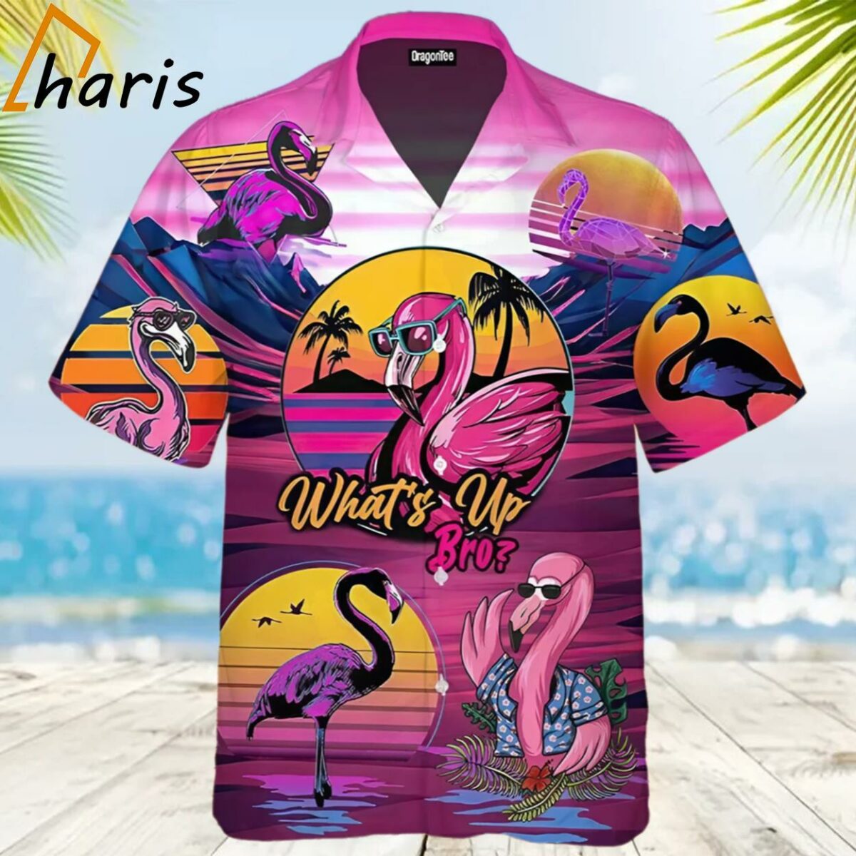 Pink Flamingo What'Up Bro Sunset Hawaiian Shirt 2 2