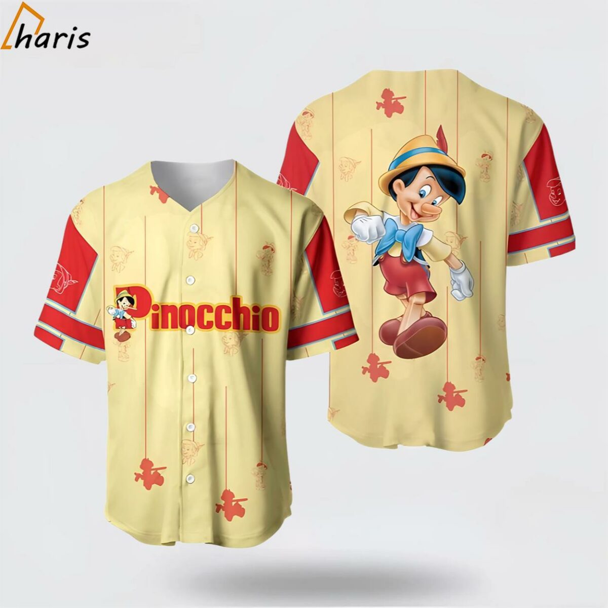 Pinocchio Yellow Red Blue Stripes Patterns Disney Custom Baseball Jersey 1 jersey