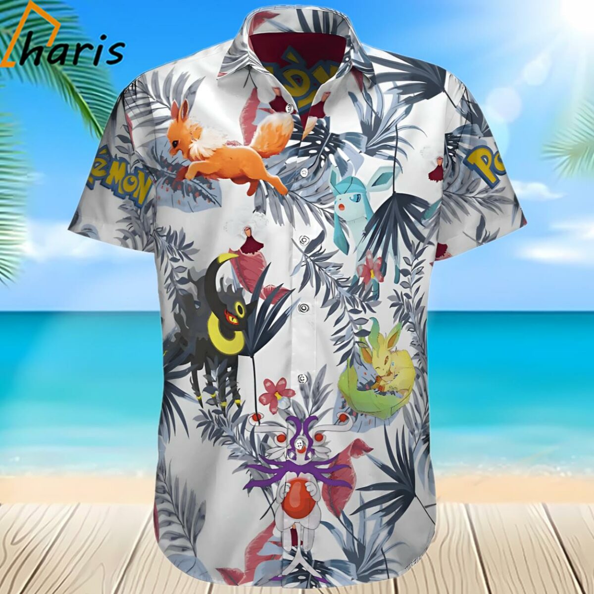 Pokemon Many Types Eevee Tropical White Hawaiian Shirt 2 2